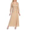 New Women Lace Cardigan and Chiffon Maxi Skirt Two-piece  Ladies Fashion Long Chiffon Dress Mother of Groom Dress with Lace Long Sleeve