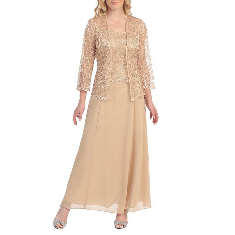 New Women Lace Cardigan and Chiffon Maxi Skirt Two-piece  Ladies Fashion Long Chiffon Dress Mother of Groom Dress with Lace Long Sleeve