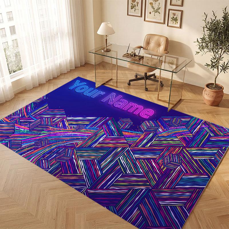 Abstraktes Geometrisches Thema Kristall Samt Boden Teppich Personalisiert Benutzerdefinierter Name Text Warmer Teppich Heim Dekoration