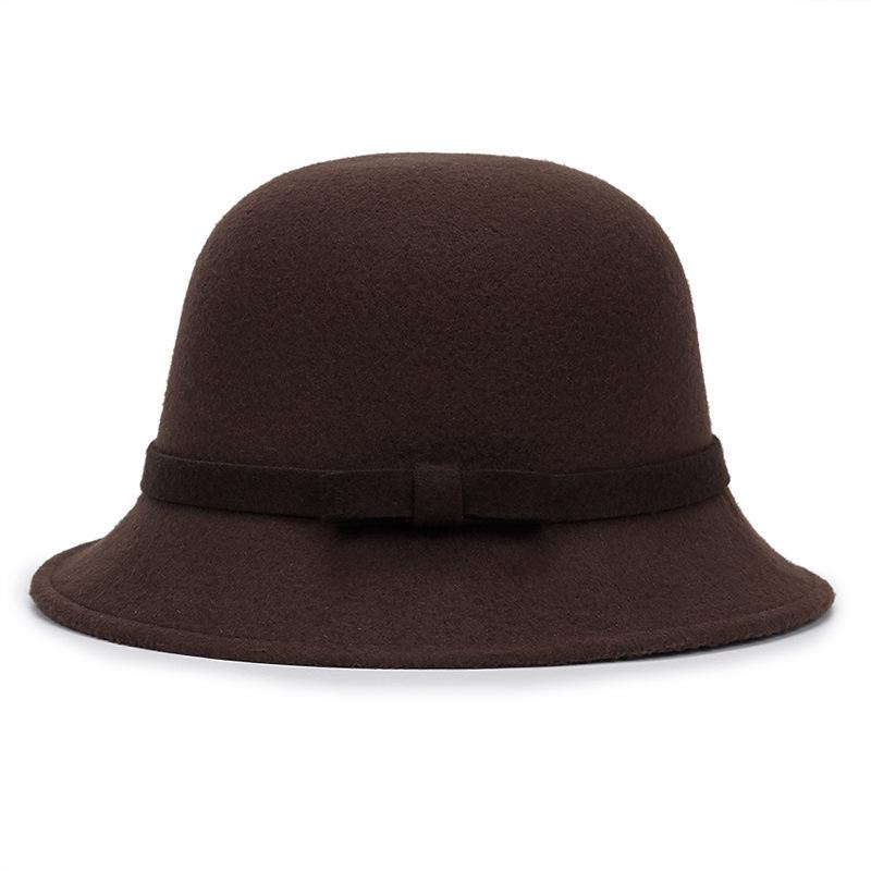 

Корейская элегантность: Женская осенне-зимняя теплая фетровая федора с полосатым бантом One Size