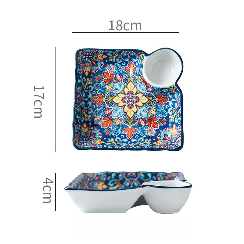 7.5Inch Bohemian Ceramic Plate Tableware Multifunctional for House Sauce Sushi Dish Dumplings Cake Snack Fruits Colorful Plates