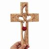 Holzschnitzerei Kreuzfigur Verschlungene Herzen Wandtischkreuz Heimdekorationen Stehendes Kruzifix Kirche Religiöses Geschenk