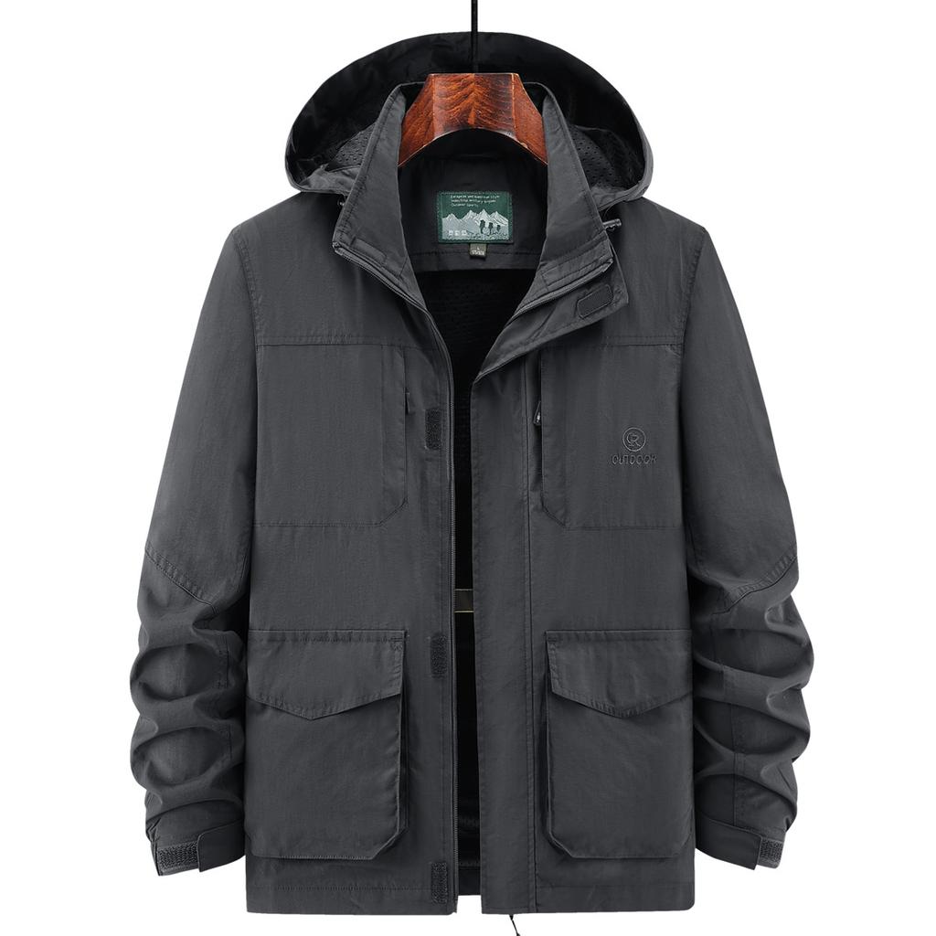 Frühlings- und Herbstjacke Mehrfachtaschen Arbeitsjacke Herren Locker Outdoor Winddicht Jugendlich Lässig Bergsteigeranzug