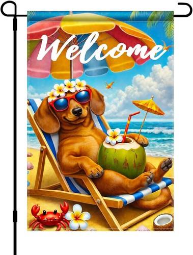 Welcome Summer Dachshund Garden ag Double Sided Vertical Outdoor, 12x18 XXQ