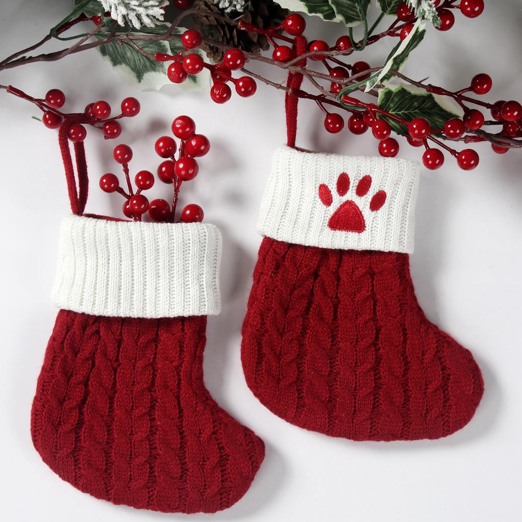 Christmas Socks Knitting Dog Paw Print Stocking Christmas Decoration For Home 2026 Xmas Tree Ornament Gift Navidad Natal 2026