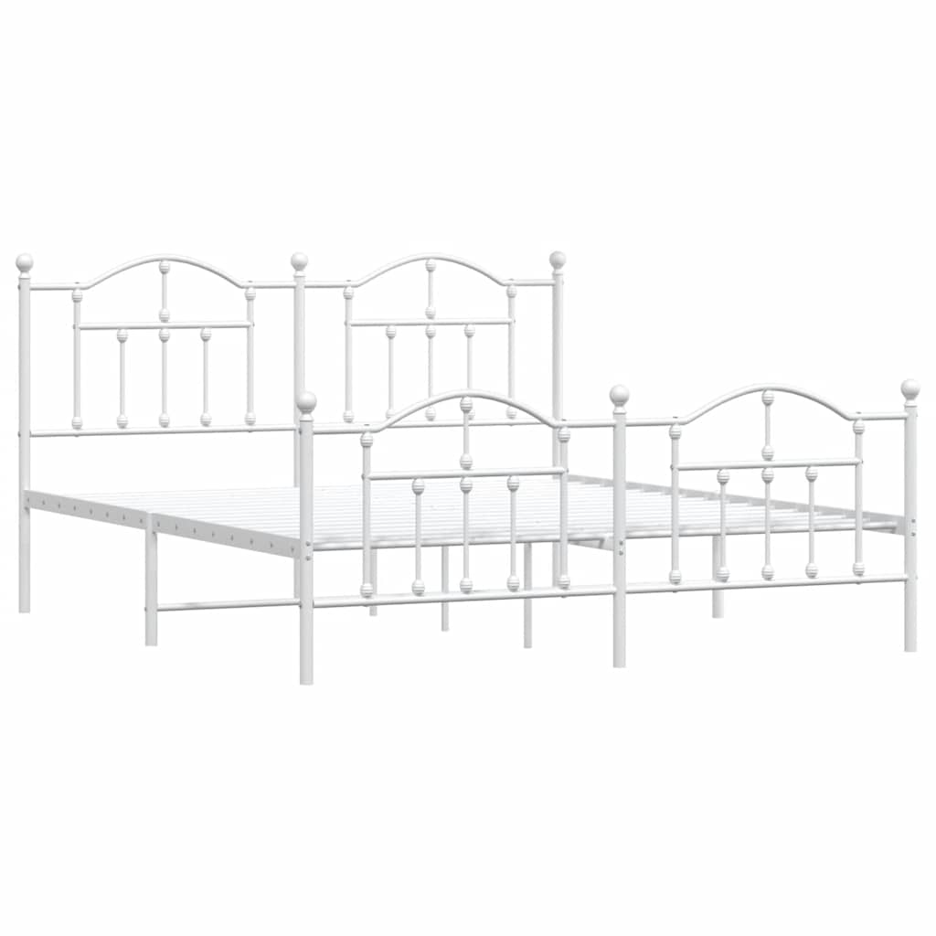 Metal Bed Frame with Headboard and Footboard White 183 x 213 cm