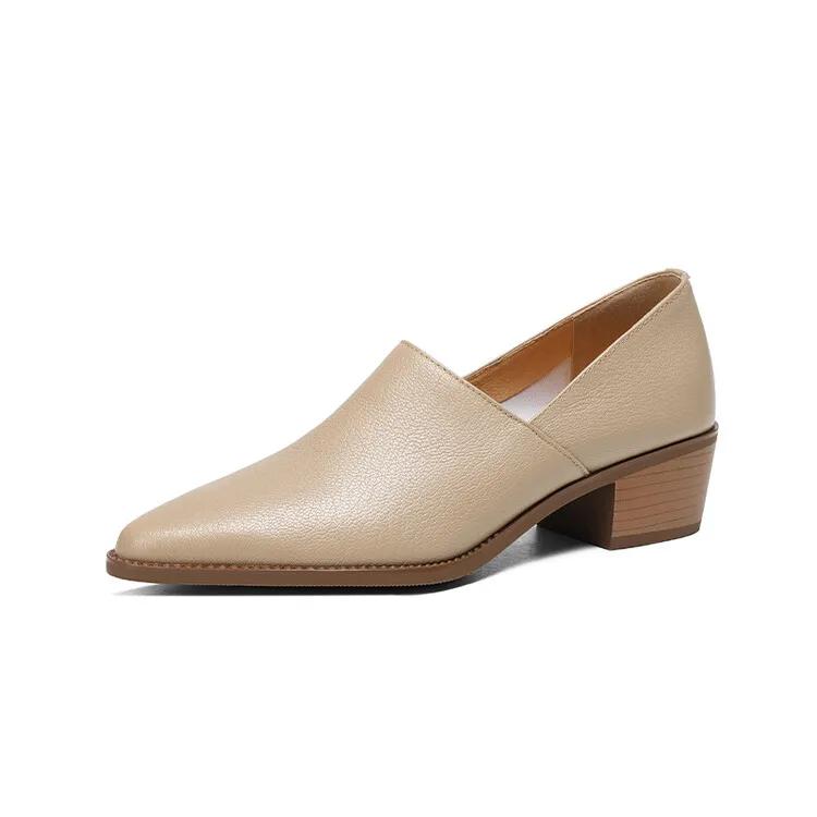 Fashion New Spring/summer Women Pumps Sheep Leather Women Shoes Pointed Toe Chunky Heel Loafers Genuine Leather Shoes for Women Handmade