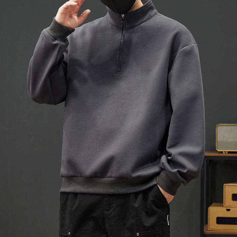 Men S Plus Size Half Zip Loose Fit Pullover Sweatshirt Black Spring Autumn