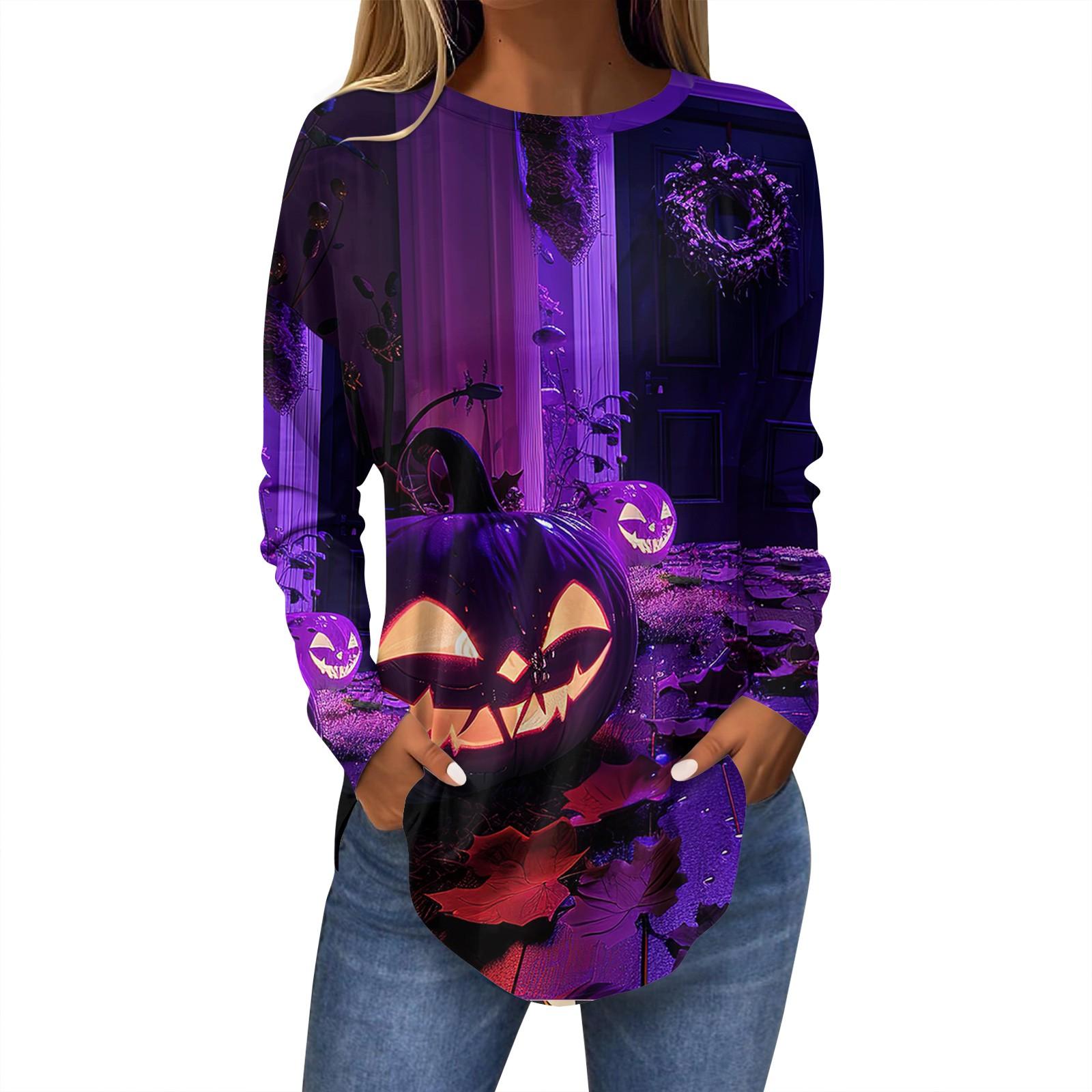 Женская свободная футболка с длинным рукавом с круглым вырезом и принтом — фото 3