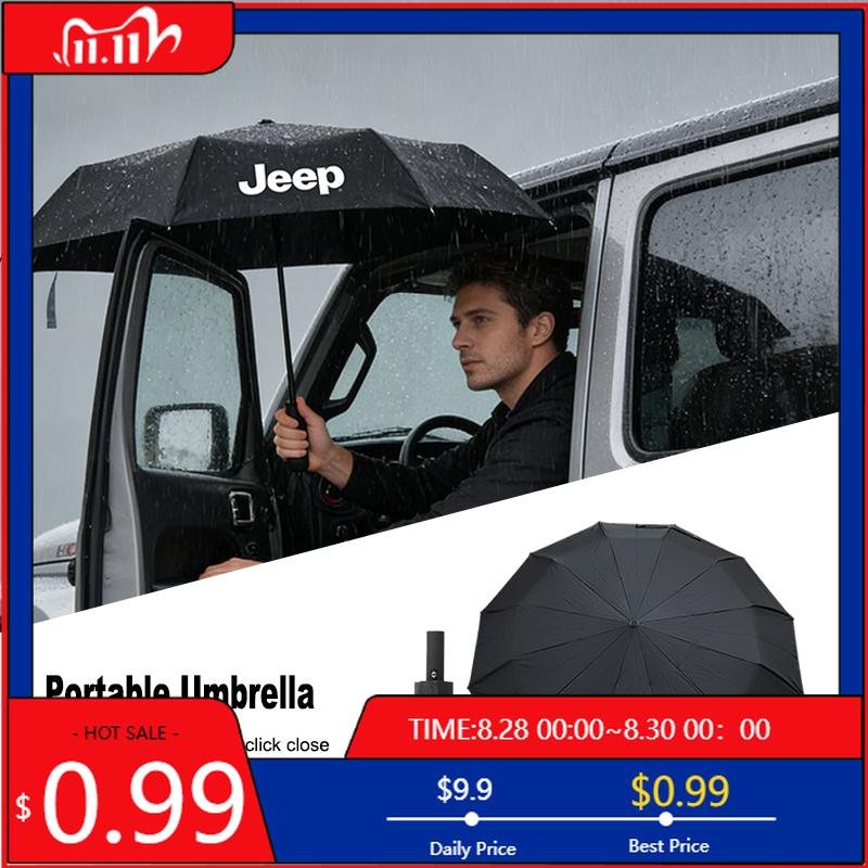 Cup Holders 4S Dealership Car Gift Umbrella Vinyl Sunscreen Sunny Umbrella For Jeep Grand Cherokee Wrangler JK Gladiator Compass