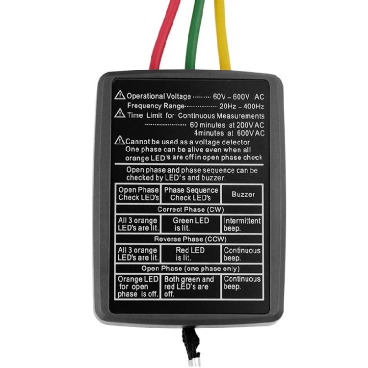 3 Phase Sequences Tester Phase Rotation Meter Checker 20Hz-400Hz Phase Indicator Order Detectors Phase Sequencer 60-600V