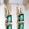 Damen Niedliche Grüne Zirkonia Quadratische Steine Creolen Luxus Goldfarbe Hochzeits Schmuck für Frauen