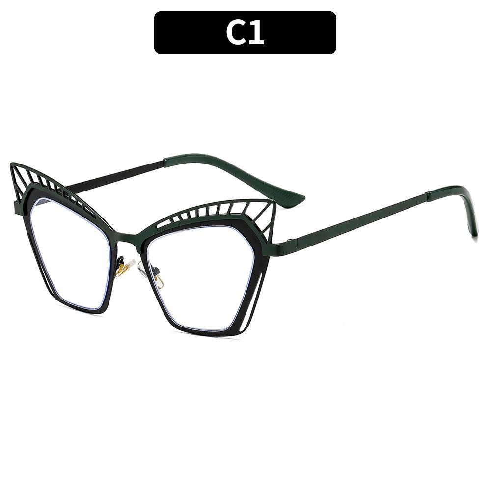 Women's Glasses, Fashionable Large-frame Metal Cat Eye Hollow Glasses.