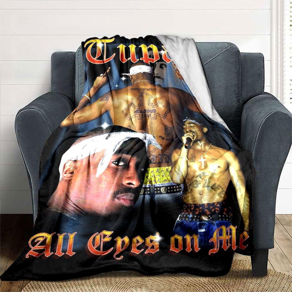1pc 2PacHip Hop Blanket Soft Lightweight All Season Multi Purpose Throw for Sofa, Bed, Office & Picnics, French Style with Iconic Album Art & Quotes