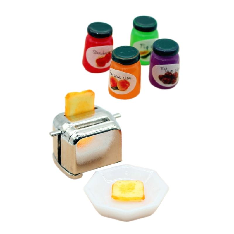 Highly Detailed Miniature Toaster with Jams Model Set Kitchen Scene Display Accessory for 1/12 Dollhouses Decoration
