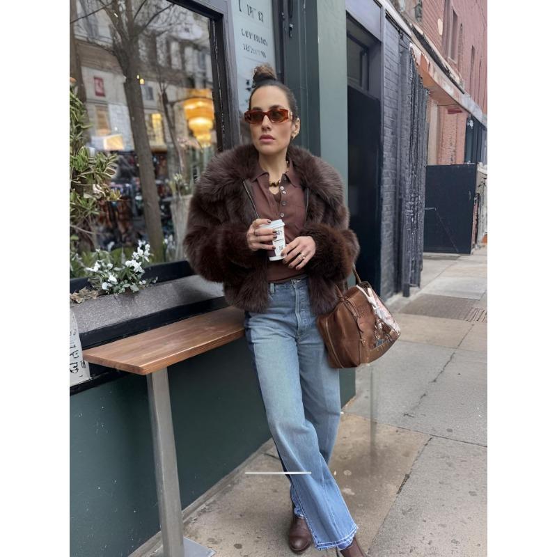 

Пальто из искусственного меха новое пальто из искусственного меха Хайнин короткий искусственный мех снаружи XL темно-коричневого