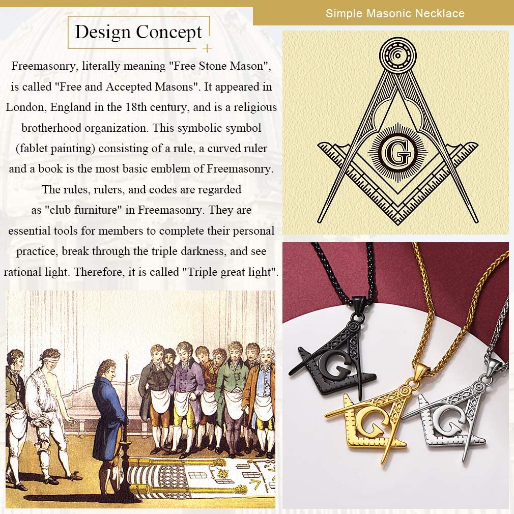 U7 Masonic Necklace Freemason Square & Compass Letter G Symbol Stainless Steel Free and Accepted Masons Pendant Jewelry Gift