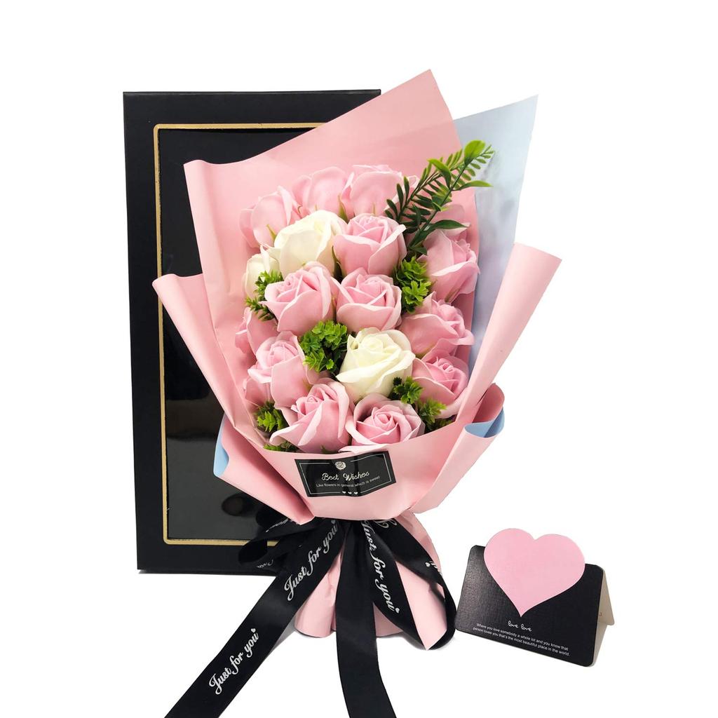 Soap Flower Black Outer Box Black Artificial Soap Wedding Get Well Respect for the Aged Gift Pink Message Card Included Gifts, Mother's Day,