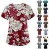 Women's Fashion Printed Work Uniform With Pocket T-Shirt Short Sleeve Top