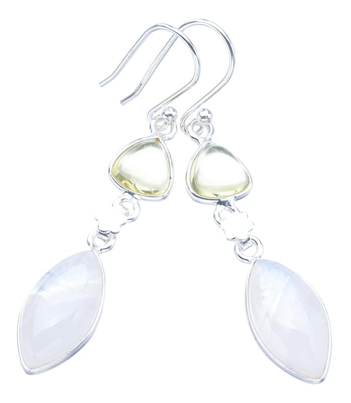 

StarGems® Natural Moonstone Citrine Handmade 925 Sterling Silver Earrings 2 F5979