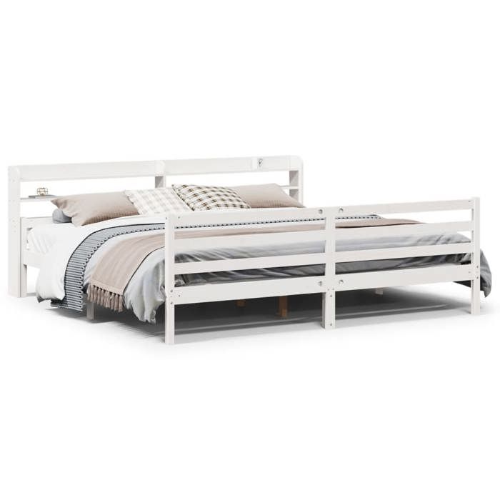 VidaXL Bed Frames and Headboard White 200x200 Cm Solid Pine Wood, Bed, Solid Wood Bed Frame, Bedroom Furniture 3306693
