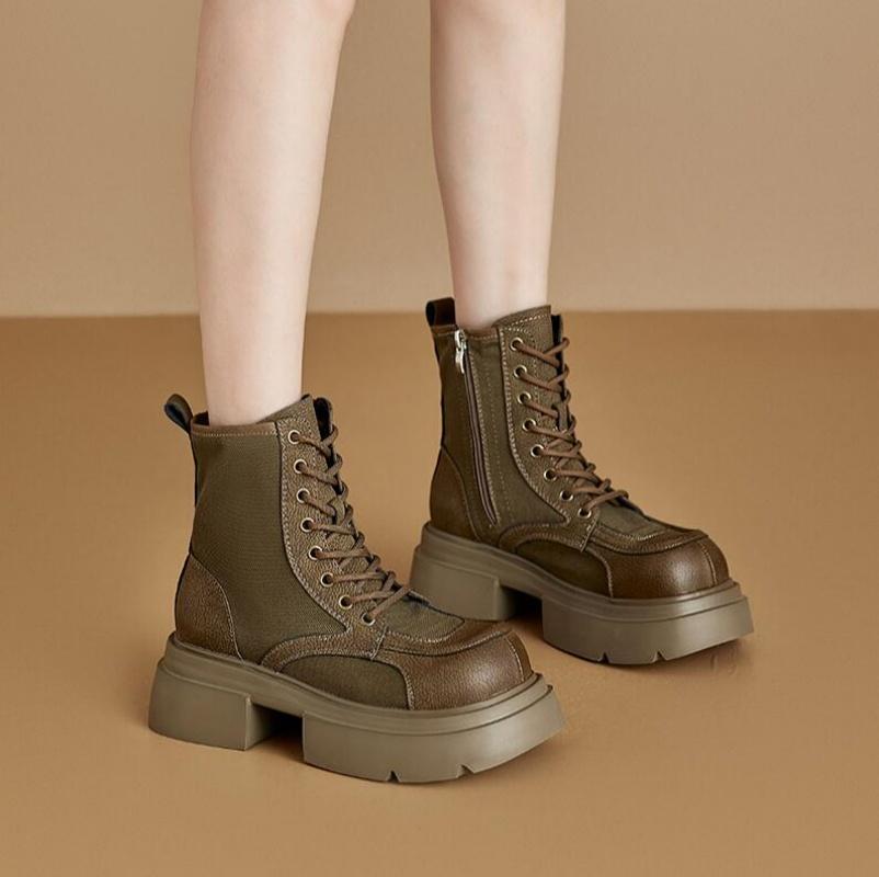 

Men Women Casual Boots Leather GenuineLeather NonSlip Platform Casual Genuine Leather+Canvas Fashion Wedges Shoes Non Slip Wear Resistant Soft Bott... 36