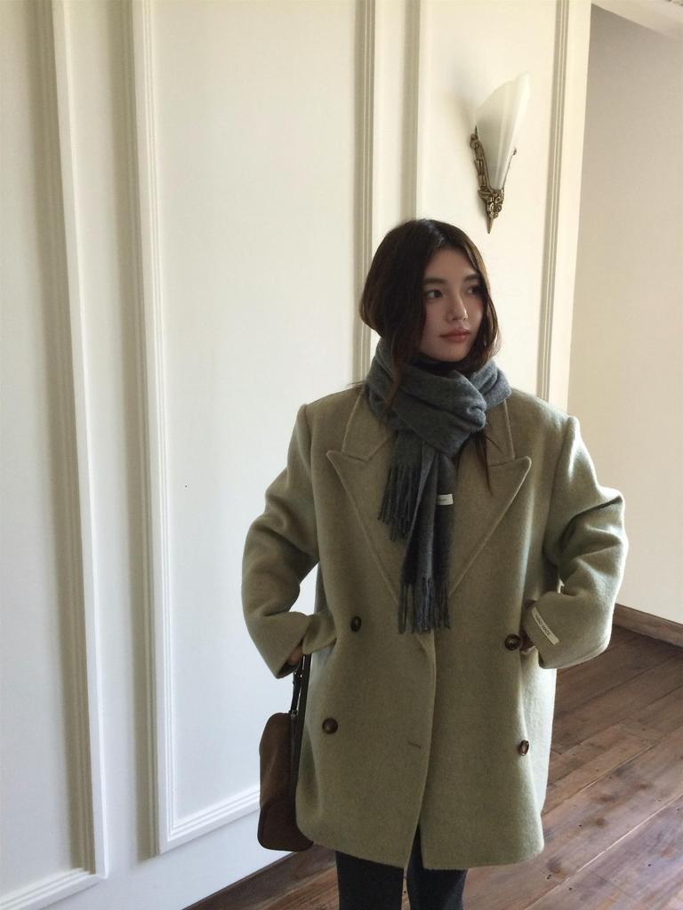 Q063 Women's Korean Style Cashmere Coat: Loose Fit, Versatile, Designer Wool Overcoat