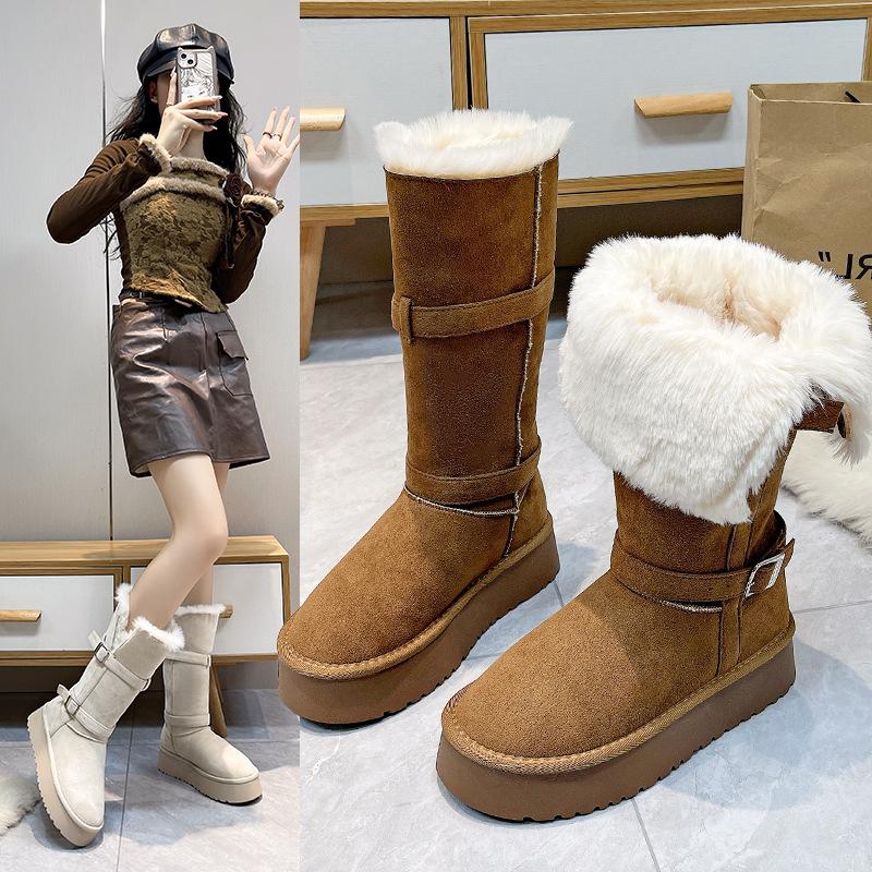 Spot version~ grey thick-soled snow boots women's 2025 winter new two-wear piled thickened Northeast snow cotton boots
