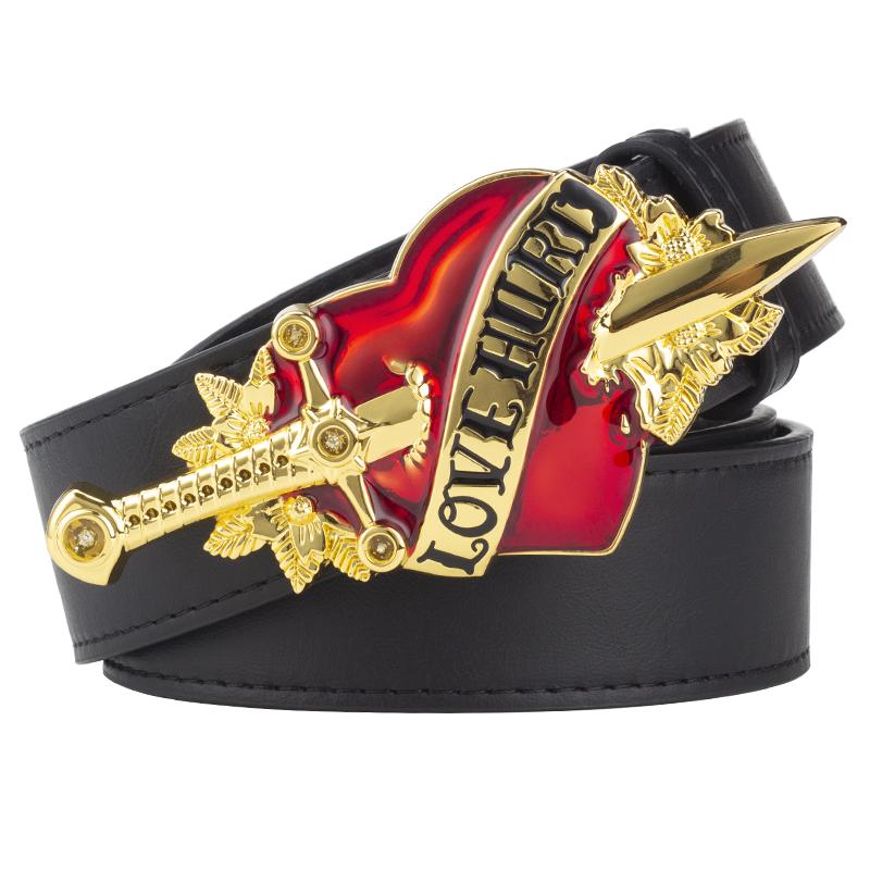 

Cool Fashion Leather Belt Red Heart Arrow Love Hurts Design Punk Rock Waistband Women Men Decorative belts Jeans Hip Hop Girdle 130cm