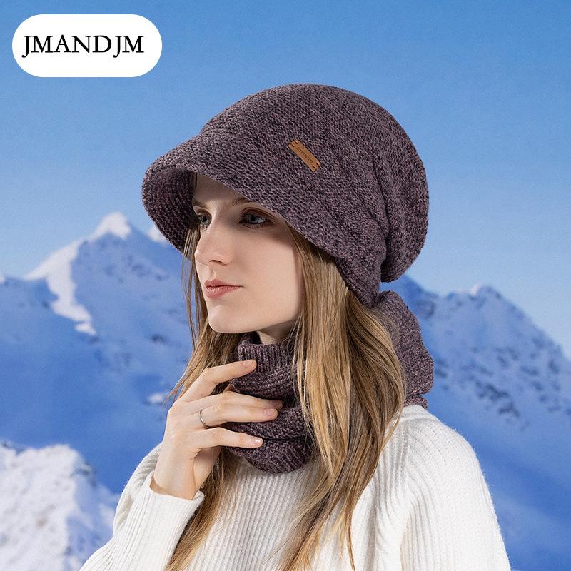 Zimowy kapelusz, zestaw szalika, aksamitny, wiatroodporny i ciepły kapelusz dzianinowy, kapelusz damski z rondem, ochrona uszu, wełniany kapelusz.