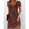 Women Short Sleeve V-Neck A-Line Dress Marble Pattern 3D Print Dress Oversizd Casual Elegant Female  Vestidos