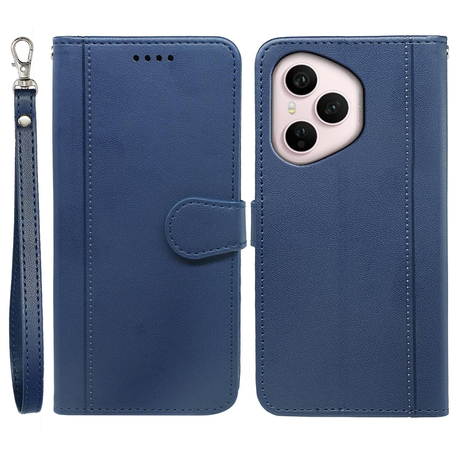 

Для Honor 400 Pro 5G (Глобальний) Шкіряний чохол-гаманець з магнітною застібкою та ремінцем Blue