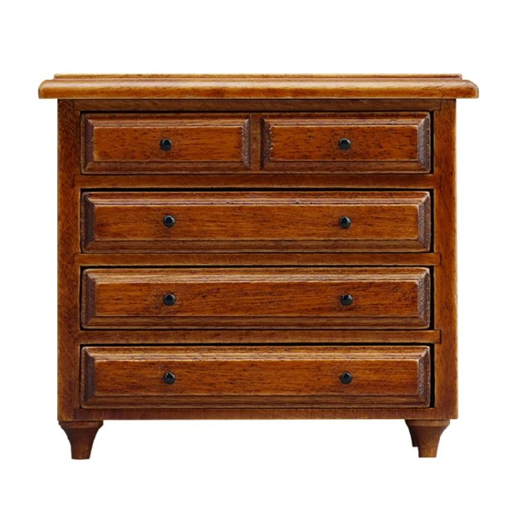 Realistic 1/12 Miniature Dresser Chestnut Wooden Cabinet With Drawers For Dollhouses Bedroom Retro Decors Accessories