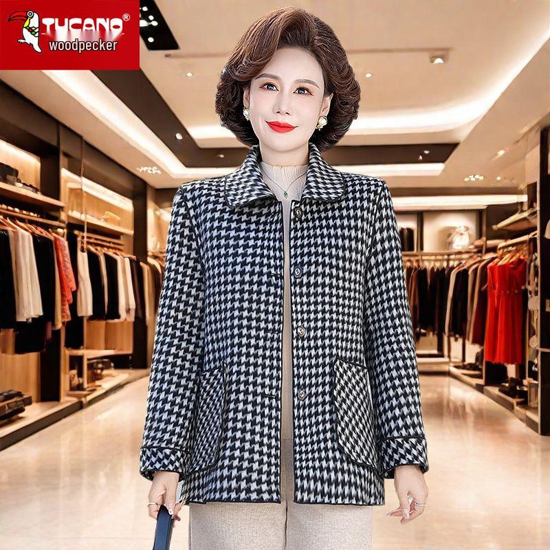 

Женское шерстяное пальто Woodpecker большого размера двустороннее - Модный свободный клетчатый топ для весны и осени XL (90–105 jin)