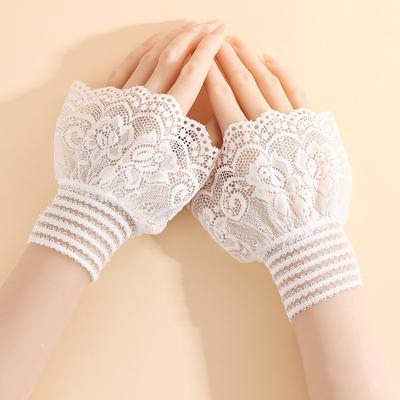 1 Pair Versatile Elegant Fake Cuffs Embroidery Pattern Detachable False Cuffs Solid Color Thin Lace Sleeves For Women