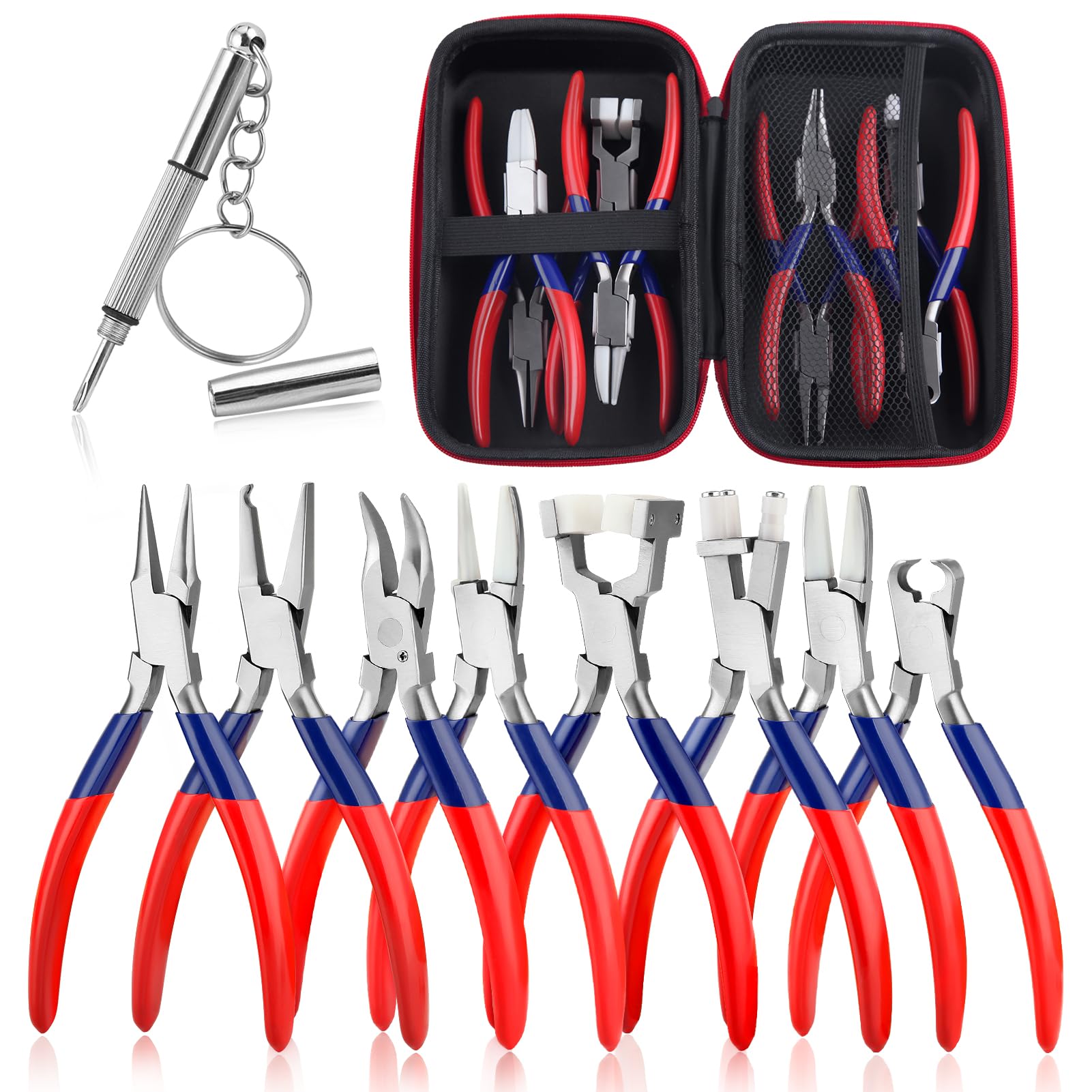 

GOLD DEER Eyeglass Pliers Includes Adjustment and with Storage Stainless Steel 8-Piece Set, Pliers, Pliers, Screwdriver, Pouch, Built-in Spring,
