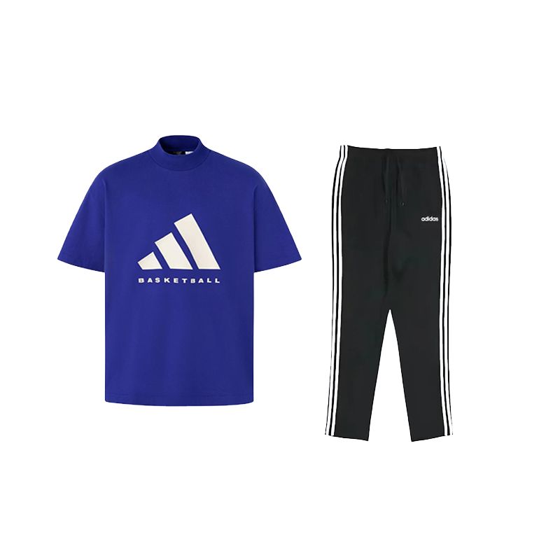 

Футболка Adidas с коротким рукавом, простым принтом логотипа и заниженной линией плеч, повседневный спортивный комплект прямых брюк в полоску IX1967+DU0456 XXL