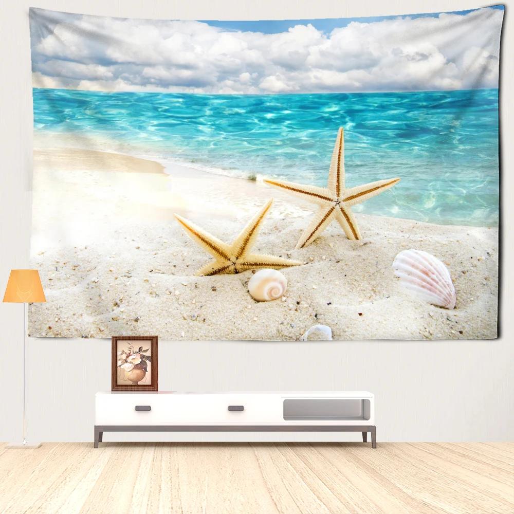 Beach Starfish Scenery Tapestry Wall Hanging Natural Minimalist Art Bohemian Hippie Bedroom Living Room Home Decor