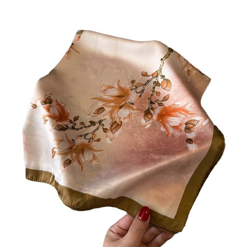 70Cm Simulated Silk Scarf Headscarf Women'S Spring And Summer Printing Small Square Scarf Neck Protection Scarf Professional Scarf Scarf Scarf