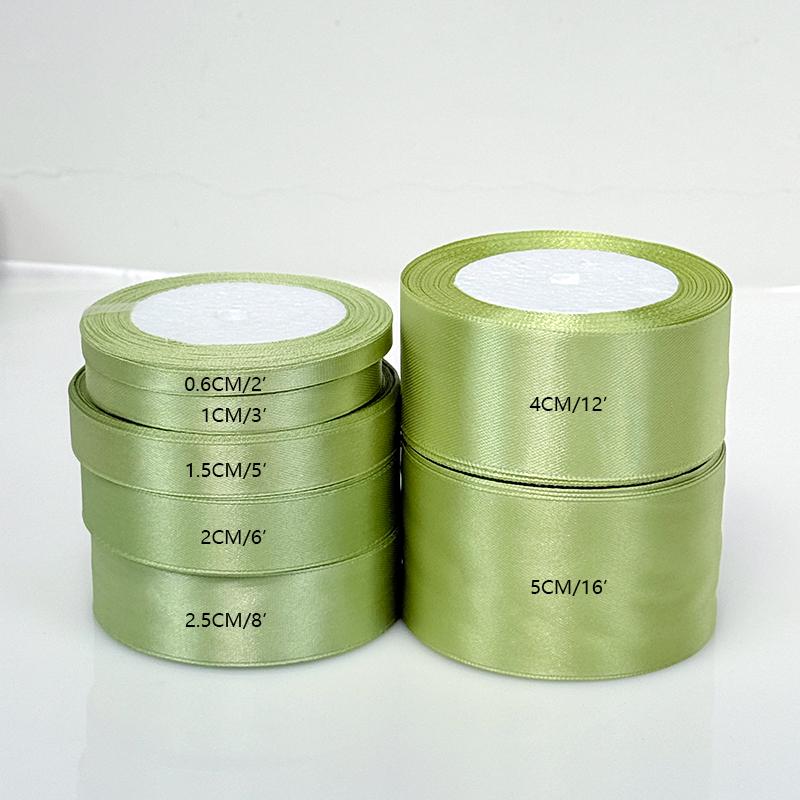 Matcha Green Rose Satin Ribbon Bow for Fresh Flower & Gift Packaging 0.6 cm, 22 m roll