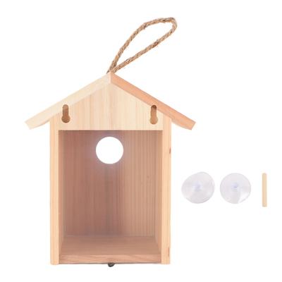 Window Bird House Cedar Transparent Design Outdoor Wooden Birdhouse with Suction Cup