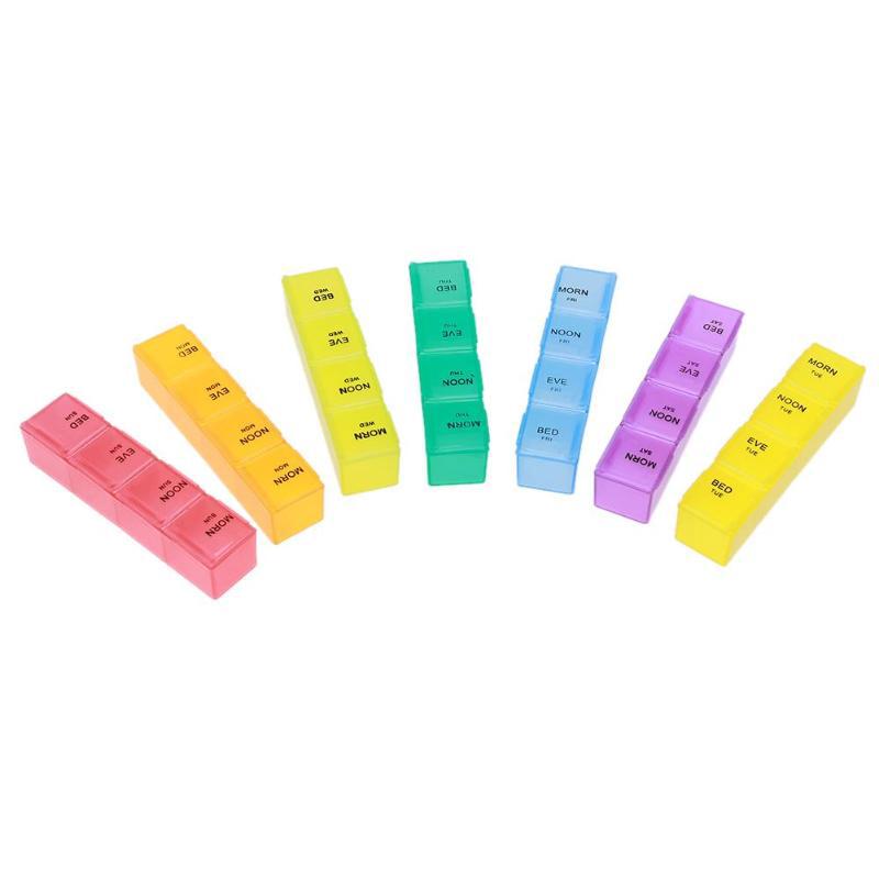 Portable 28 Grids Pills Box Holder Tablet Pill Case Medicine Storage Organizer Healthy Care Tool Rainbow Color with PU Bag