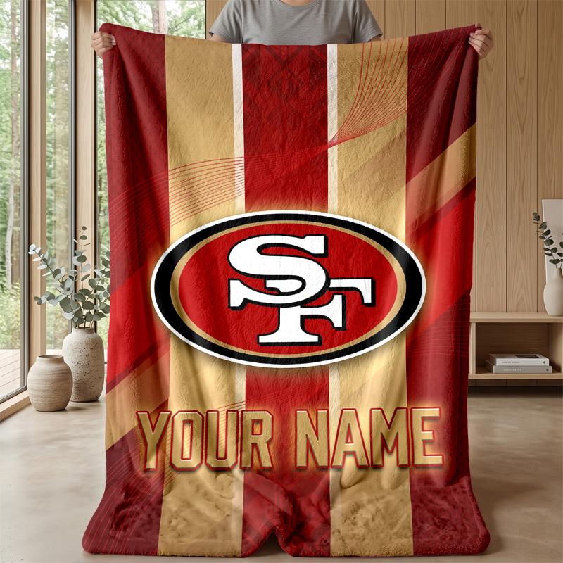 San Francisco 49ers Custom Flannel Throw Blanket Print Your Name Text Soft Warm Blanket Holiday Present