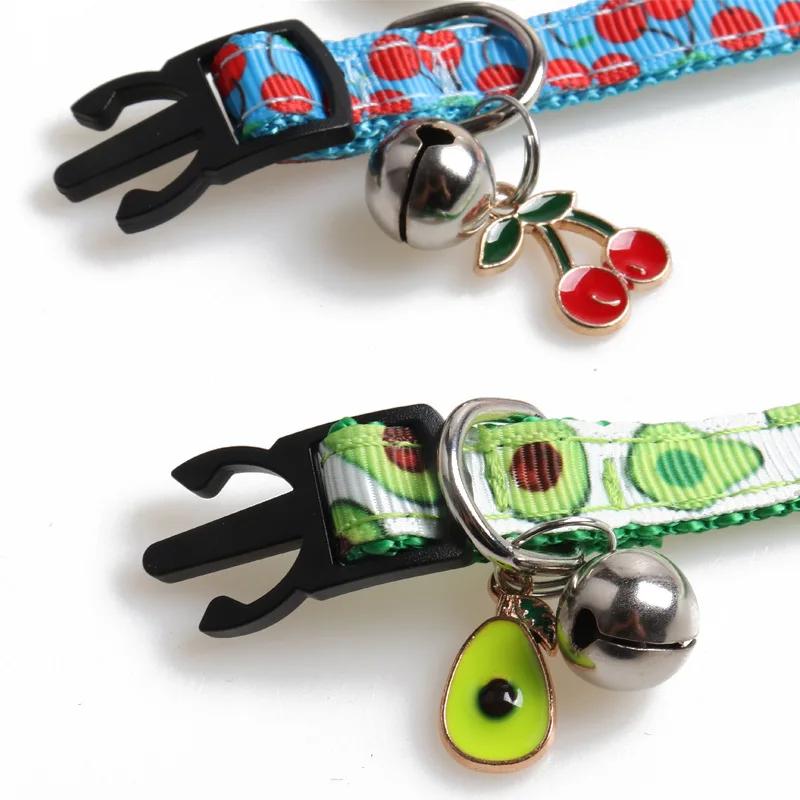 Adorable Pet Cat Collars With Moon Star Pendant Adjustable Puppy Kitten Necklace Fruits Pattern Cats Rabbit Collars With Bells