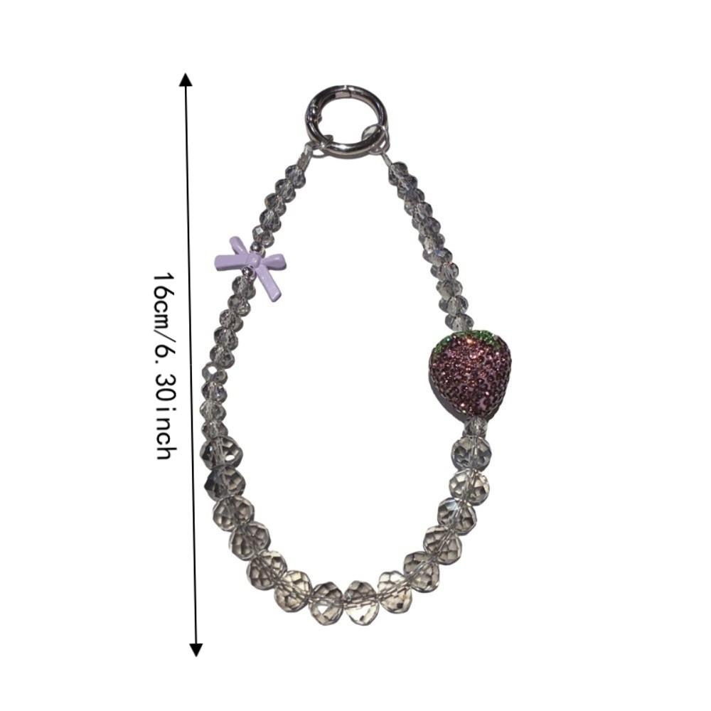 Pink Strawberry Mobile Phone Chain Bling Phone Lanyard Beaded Phone Bracelet Gift Girl