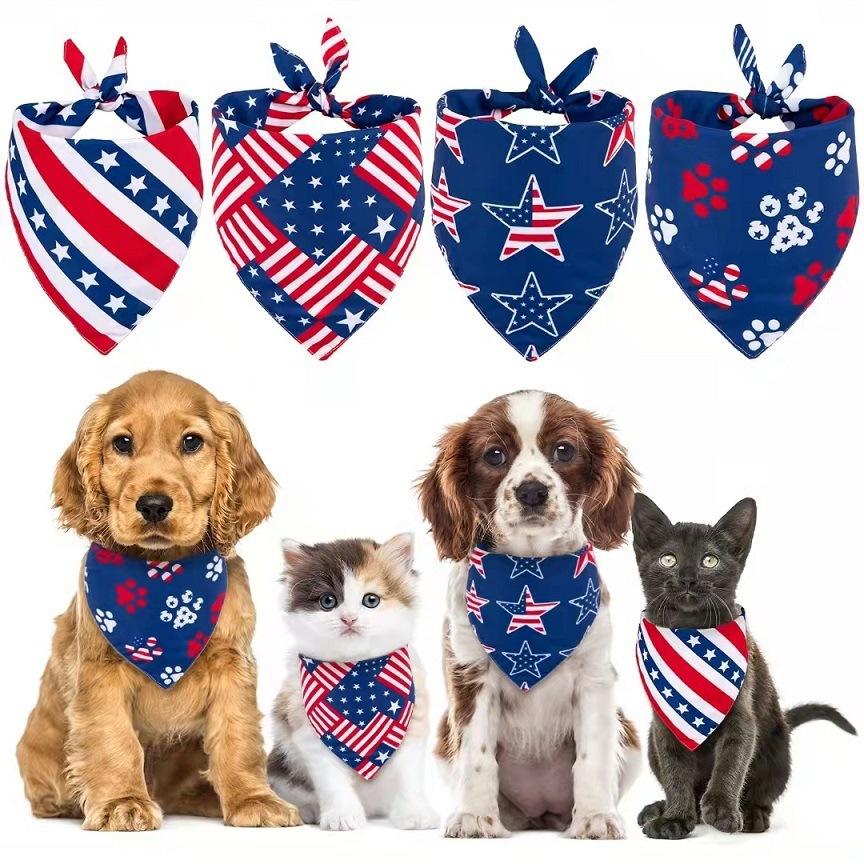 Red White Blue Pet Bandana Reusable Washable Dog Scarf for Independence Day Holiday Party Pet Accessories
