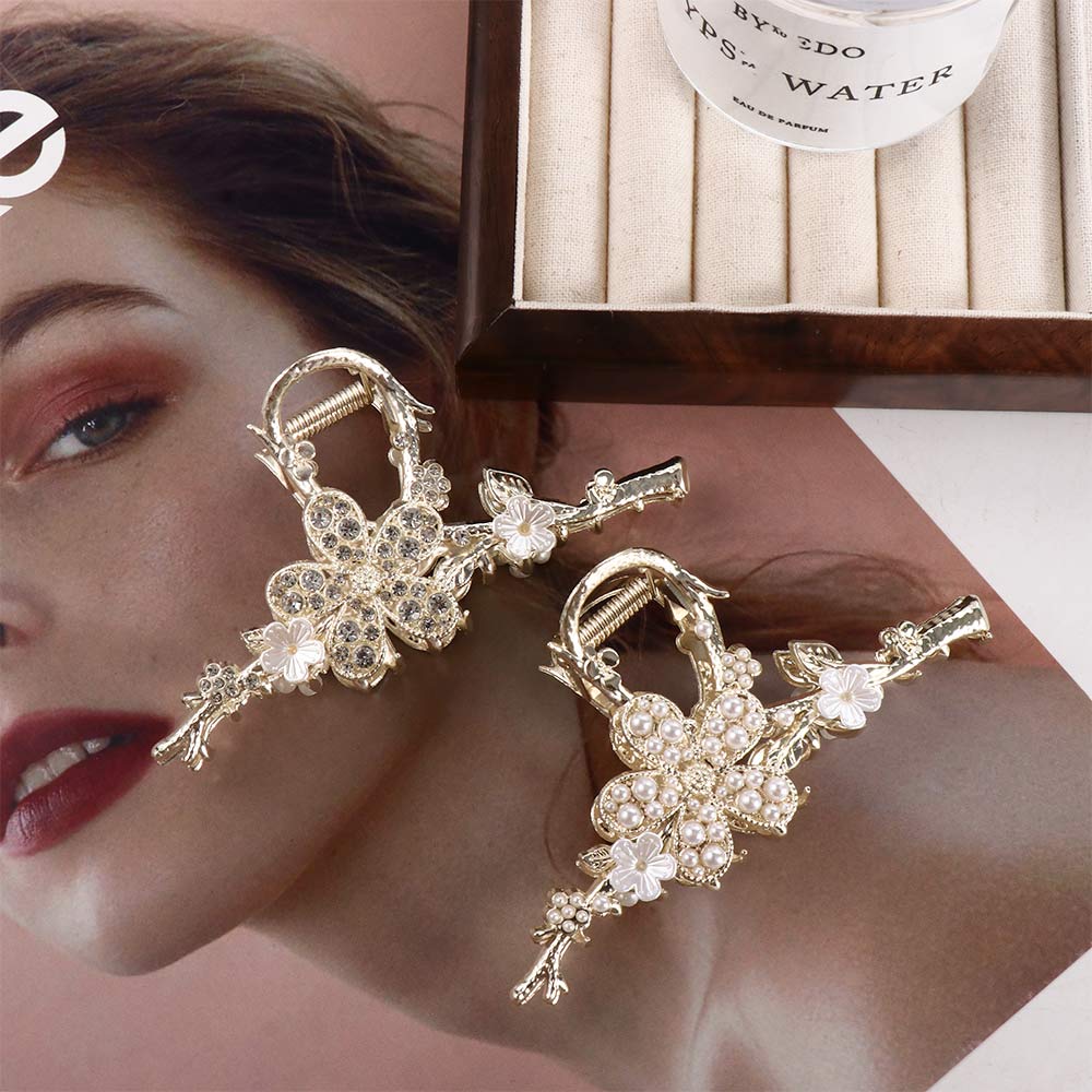 

Large Grab Clip Korean Style Headwear Rhinestone Hair Clip Pearl Hair Claw Female Hair Accessories A