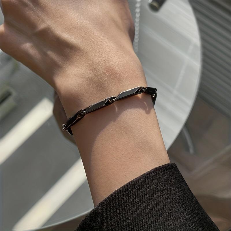 1Pc Fashion Men'S Titanium Steel Bracelet, Quenched Bamboo Leaf Chain Fashion Versatile Bracelet For Men And Women