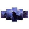 Wolf Howling Blue Moon Silhouette Purple Scene 5 Piece Five Panel Wall Canvas Print Modern Poster Pictures Home Decor Gift For Him For Her
