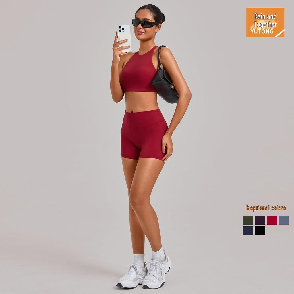 Women's Quick-Dry Cross-Back Yoga Set with Removable Pads and Sports Shorts